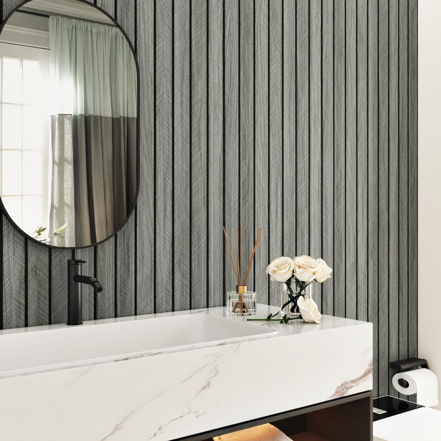 STICKEEP Grey Wood Wall Slat Panels Peel and Stick 3D Fluted Wood Panels for Interior Wall Decor 118" x 11.8" Self Adhesive Acoustic Wooden Paneling for Bedroom Living Room TV Background Kitchen