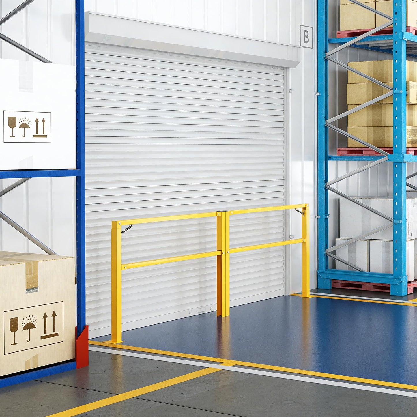 Hymula 10‘ Folding Dock Door Gate – Heavy-Duty Industrial Safety Barrier for Dock Doorways &Loading Docks & Warehouses with Gas Strut & High Visibility Yellow Finish