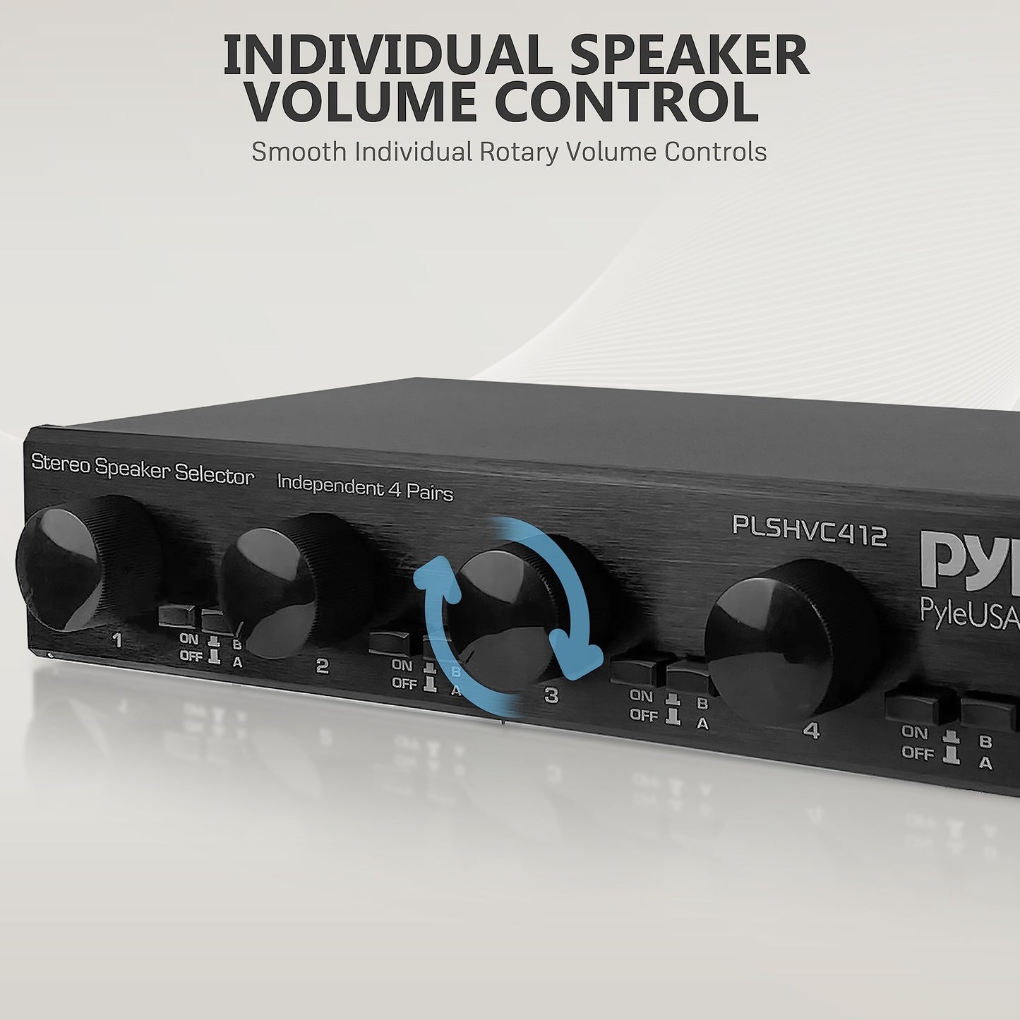 Pyle 4 Channel High Power Stereo Speaker Selector with Volume Control - Rugged and Durable Housing Construction, Cabinet Heat Sink, Plug and Play Easy Install - PLSHVC412