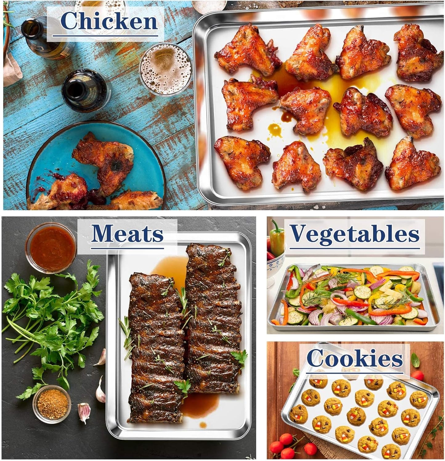 P&P CHEF 17.3 Inch Stainless Steel Baking Cookie Sheet - Heavy Duty & Dishwasher Safe, Set of 2
