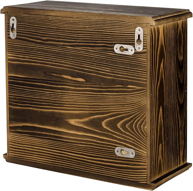 MyGift 12 Compartment Rustic Burnt Solid Wood Wall Mounted Dual Display Martial Arts Belt Holder with Top Trophy Storage Shelf in Horizontal or Vertical Mount