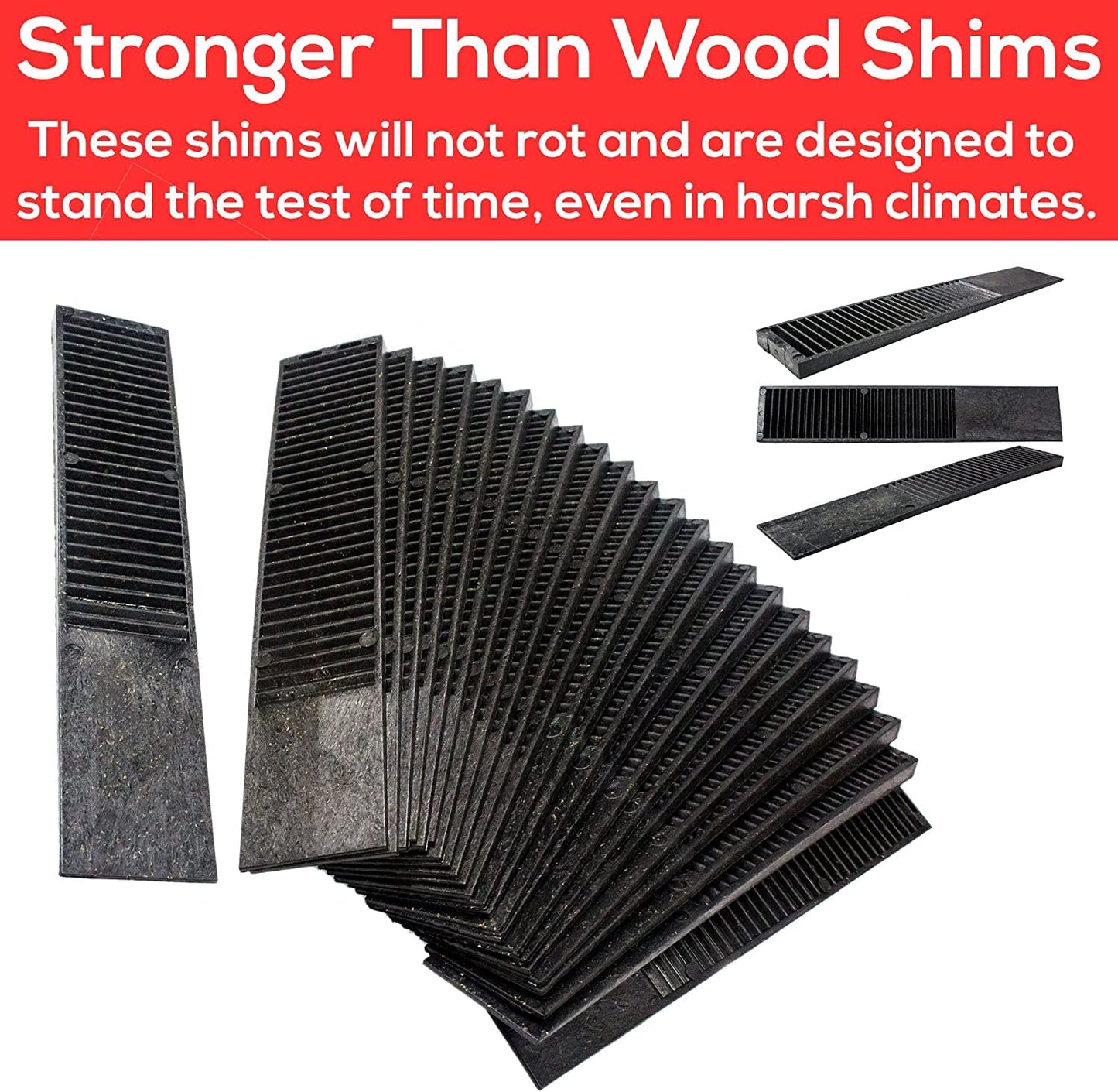 Pro-Grade Composite Shims for Heavy Duty Leveling. 12 pk 7.75 Inch, Never Rot, Easy Snap, Level Wedges. Water, Weather Resistant for Toilets, Doors, Windows, Sheds. Support Appliances and Furniture