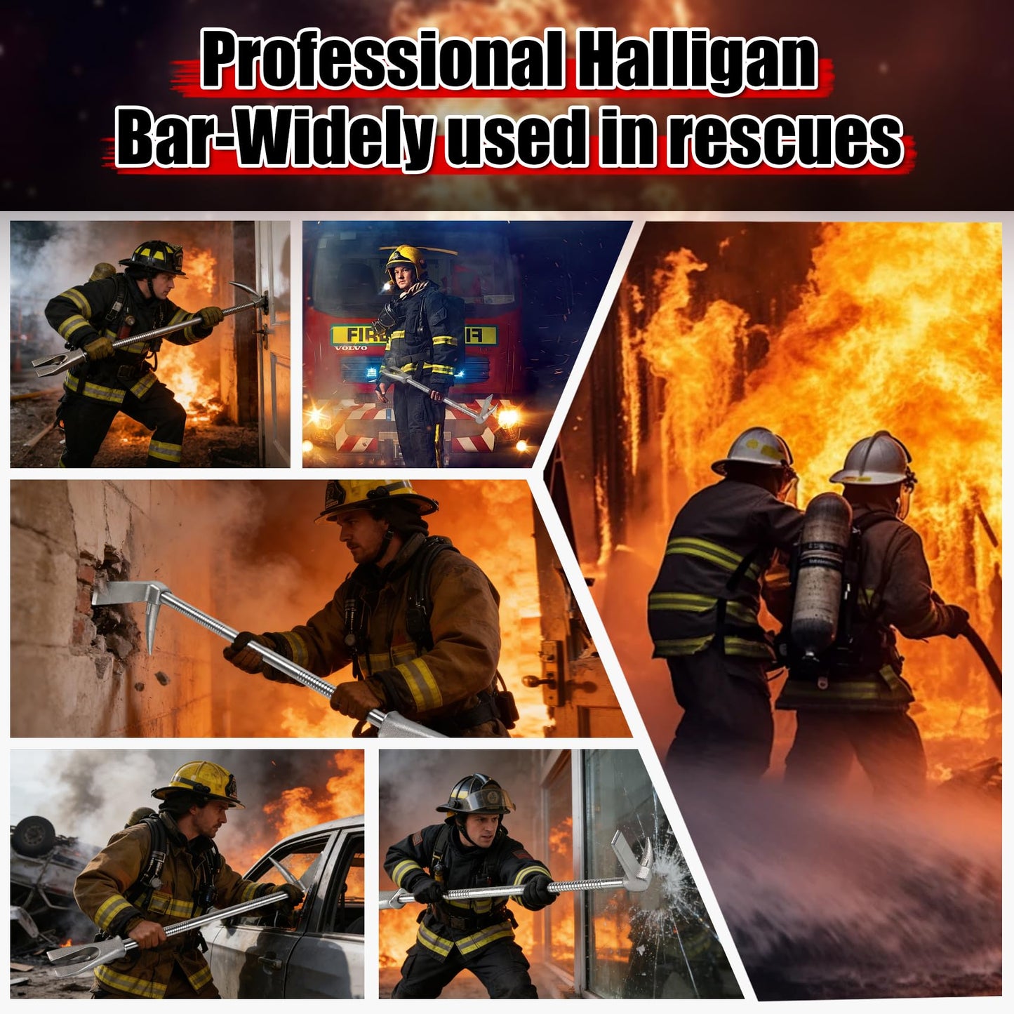 30 Inch Halligan Bar Tool, Halligan Forced Entry Tools, 45 Gauge Steel Firefighter Tool for Fire Rescue and Emergency Breakthroughs, Breaching Demolition Tools