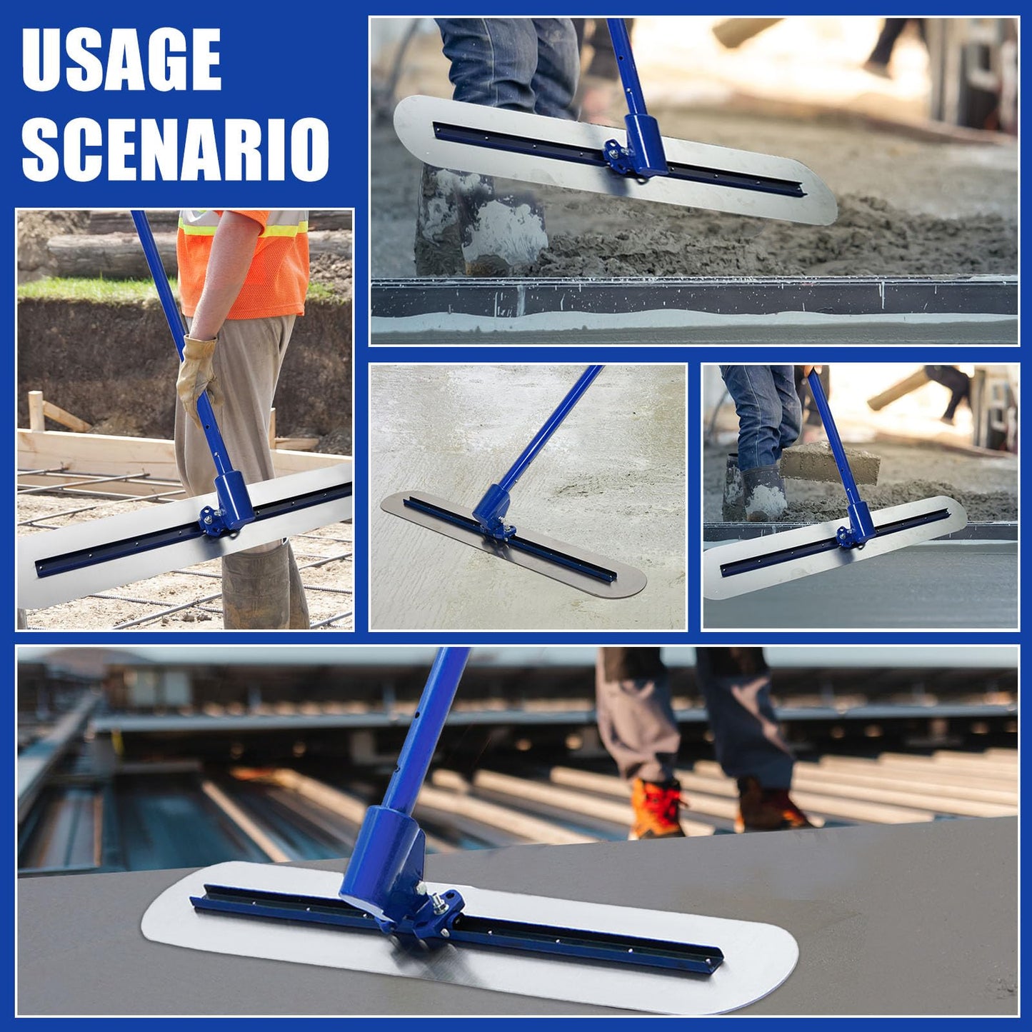 Stainless Steel Concrete Float - 46 x 8" Bull Float Concrete Finishing Tools Kit With 4 x 3.8 Feet Float Handle Concrete Surface Smoothing Tool