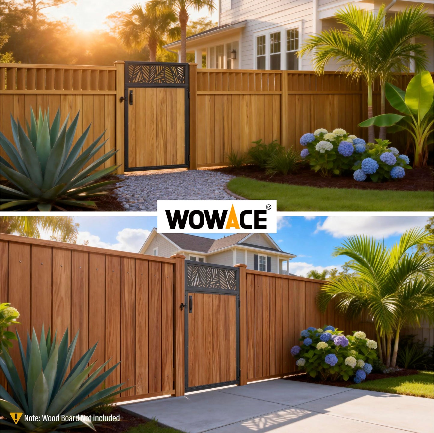 WOWACE 3x5FT Fence Gate Frame Kit 201 Stainless Steel Heavy Duty Garden Gates Anti-Sag Backyard Front Gate Reinforcement Hardware, Left/Right Mount (No Wood Planks Included)