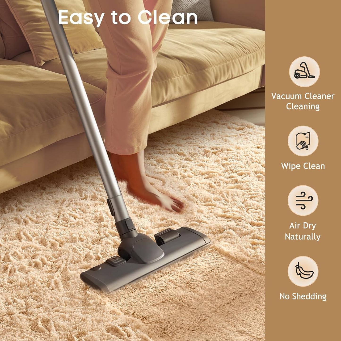 Ophanie Beige Area Rug - Plush Soft Shaggy Carpet for Living Room & Bedroom | 5x8 Size