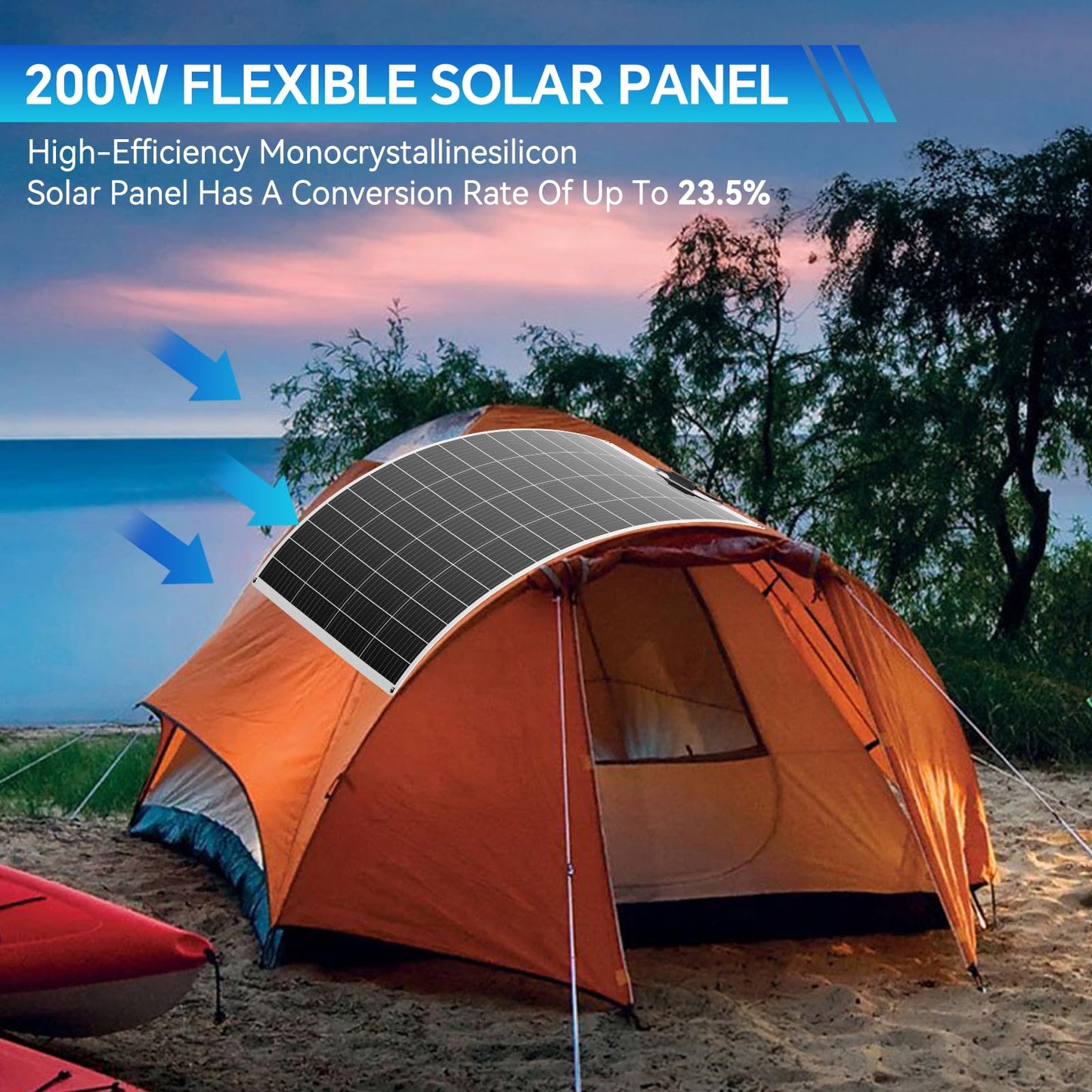 200W Flexible Solar Panel 23.5% High Efficiency Monocrystalline – Ultra Lightweight & Bendable, Perfect for RV Boat Van Off-Grid Power Systems (200W 1pack)