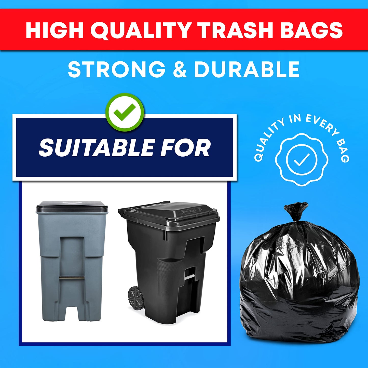 Tasker 95 Gallon Contractor Garbage Bags - 2 Mil Extra Heavy Duty Trash Bags - 96-100 Gallon Trash Can Liners, Industrial Trash Bags with Ties - 25 Count
