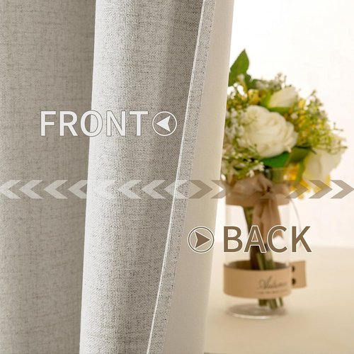 MIULEE Linen Curtains - 100% Blackout Thermal Insulated Grommet Drapes | Cobblestone, 52 x 45 Inch (2 Panels)