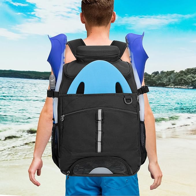 Swim Backpack for Swimmers, Swim Equipment Bag with Additional PVC Transparent Bag for Workout Gear, Swimming Backpack for Swimming, Pool, Beach and Gym, Black