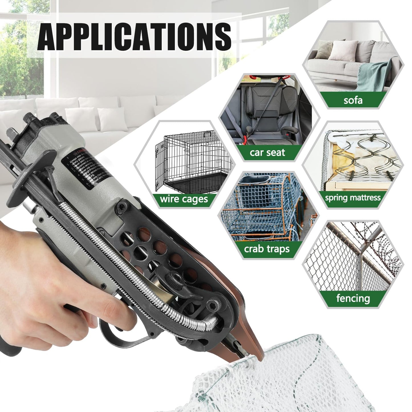 Woodpecker C-760A 16 Gauge Pneumatic Hog Ring Gun Kit, 1/2-Inch Crown, with 1000PCS Hog Ring Staples, 3.0-4.0mm Closing Diameter, Air Hog Ring Plier Tool, C Ring Gun for Cages, Fencing, Car Seat