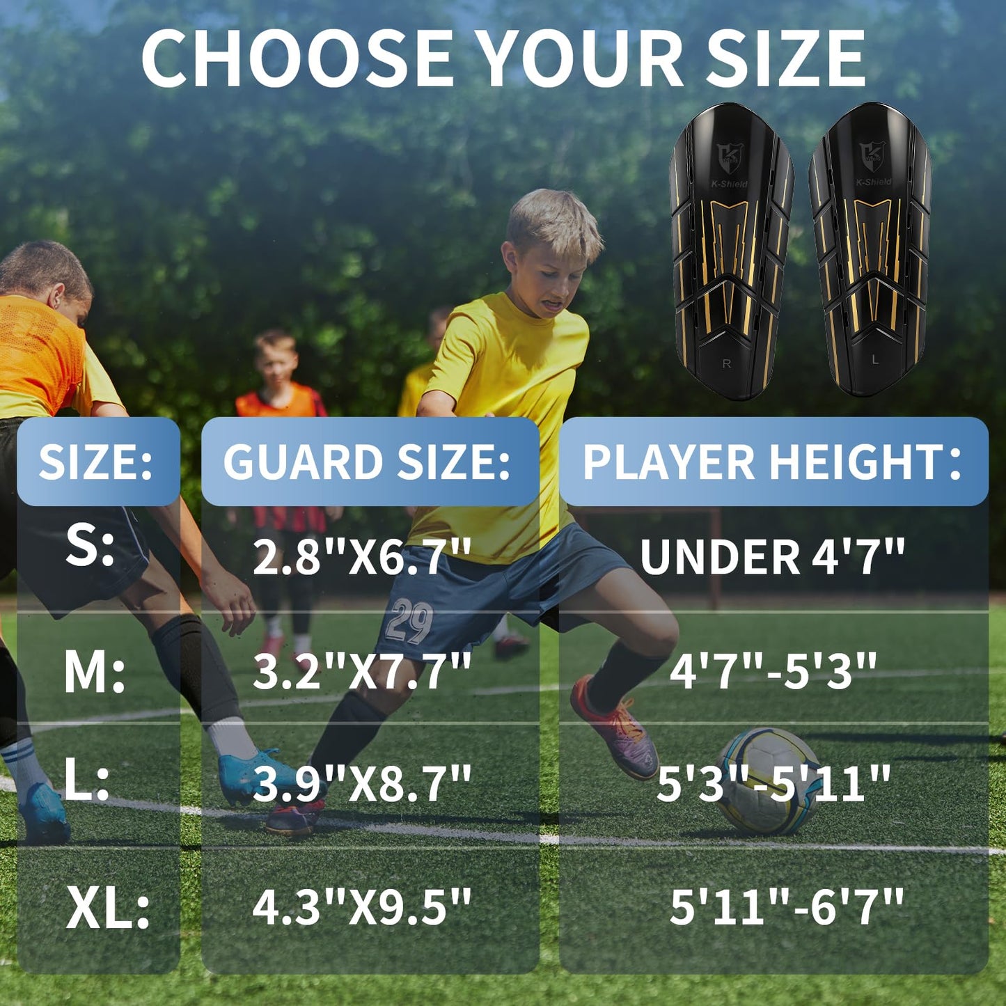K-Shield Soccer Shin Guards for Kids Youth Adults, Protective Football Shin Pads 2 Sock Sleeves, Breathable Vents Lightweight Calf Guards for Boys Girls Men Women (L:5'3"-5'11")