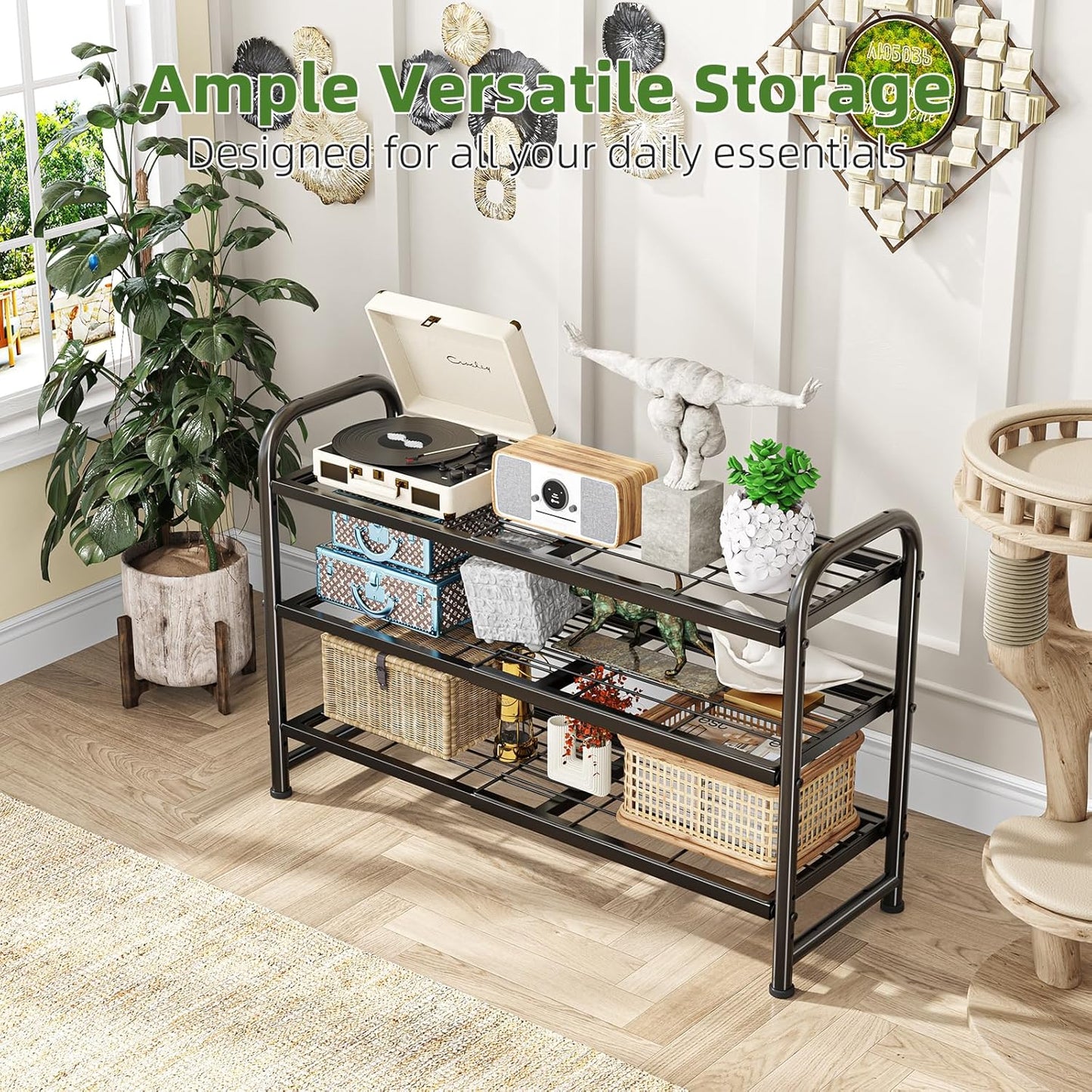 Simple Trending 3-Tier Expandable Shoe Rack - Stackable Metal Organizer for Closet & Entryway, Black