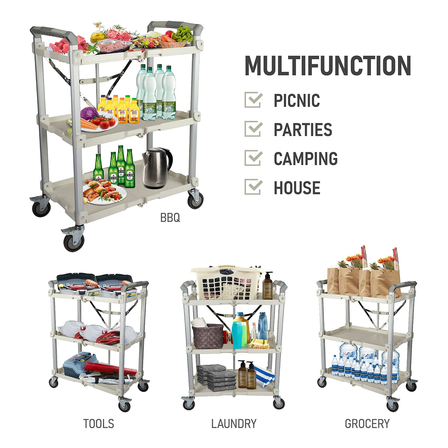 Olympia Tools 89-355 Pack N Roll Collapsible Service Cart, XL, 300LB Capacity, White