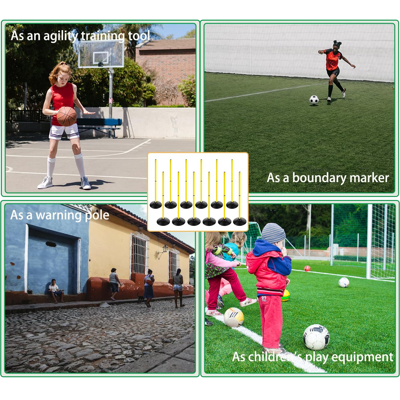 ASENVER Soccer Agility Poles Set Detachable Sports Trainning Speed Pole Slalom Poles with Rubber Base Sport Traning Equipment (3.3 FT, Pack of 12)