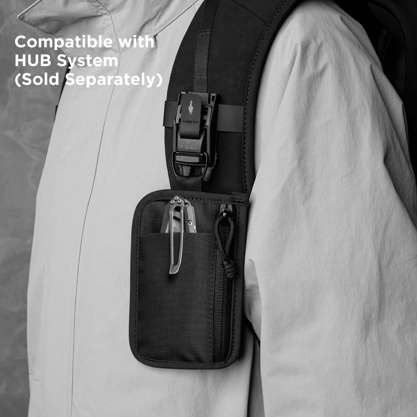 ALPAKA Stash Pouch, Slim EDC Pouch & Pocket Organizer for Everyday Carry, Mens Small Wallet with Dual YKK Zip Compartments, Card Slot & HUB Webbing Loop, Black Axoflux 210D
