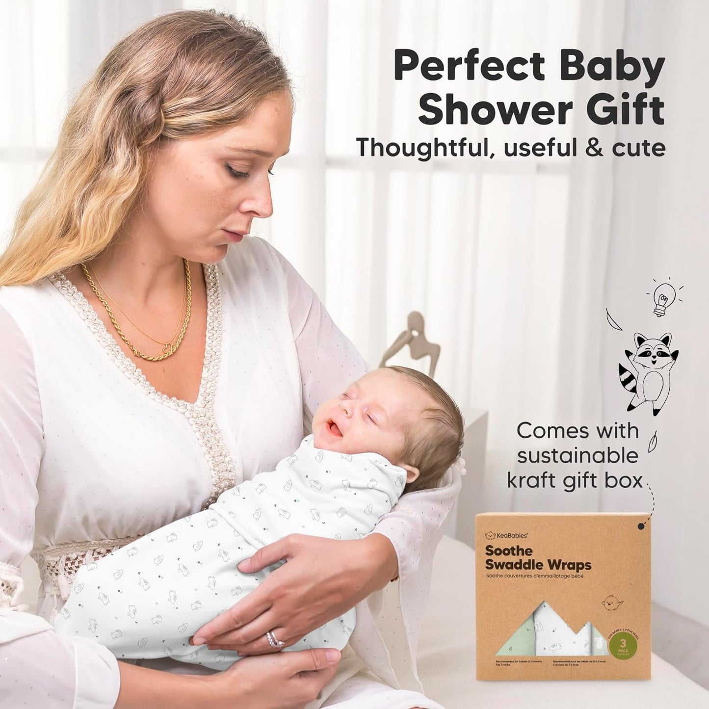 Skiennix Organic Baby Swaddle Sleep Sacks - Soft & Snug for Newborns 0-3 Months | 3-Pack Bunnies Design