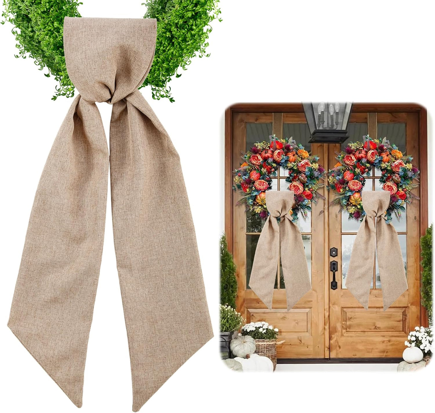 Skiennix Burlap Wreath Sash - Blank Monogram Decor for Front Door | 5'' L x 54'' W, Brown (2 Pack)