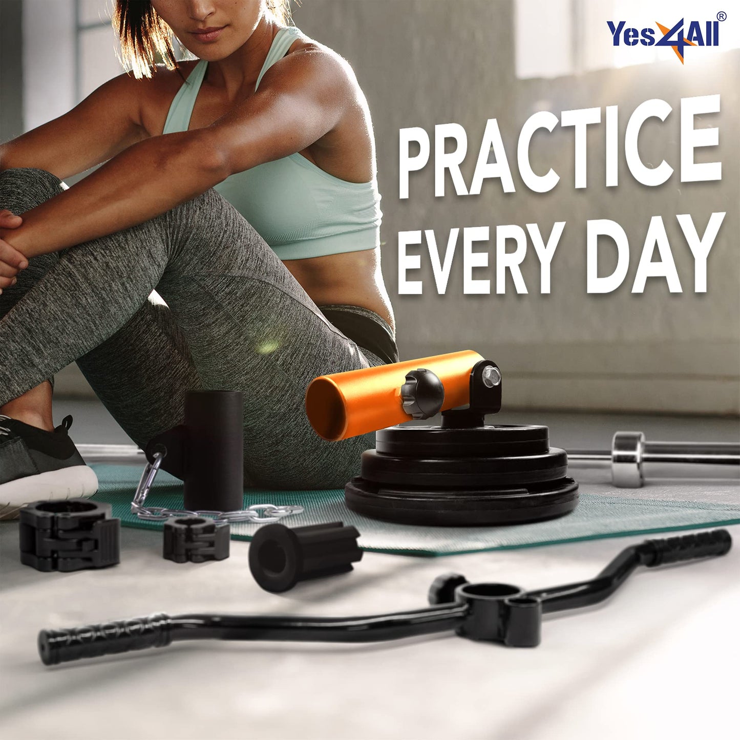 Yes4All Landmine Attachment for 1" & 2" Barbells with Weight Plate Holder, 360 Swivel & Heavy Duty Steel Construction for T-Bar Rows, Presses & Storage, 8"x4" Pivot Sleeve, Orange