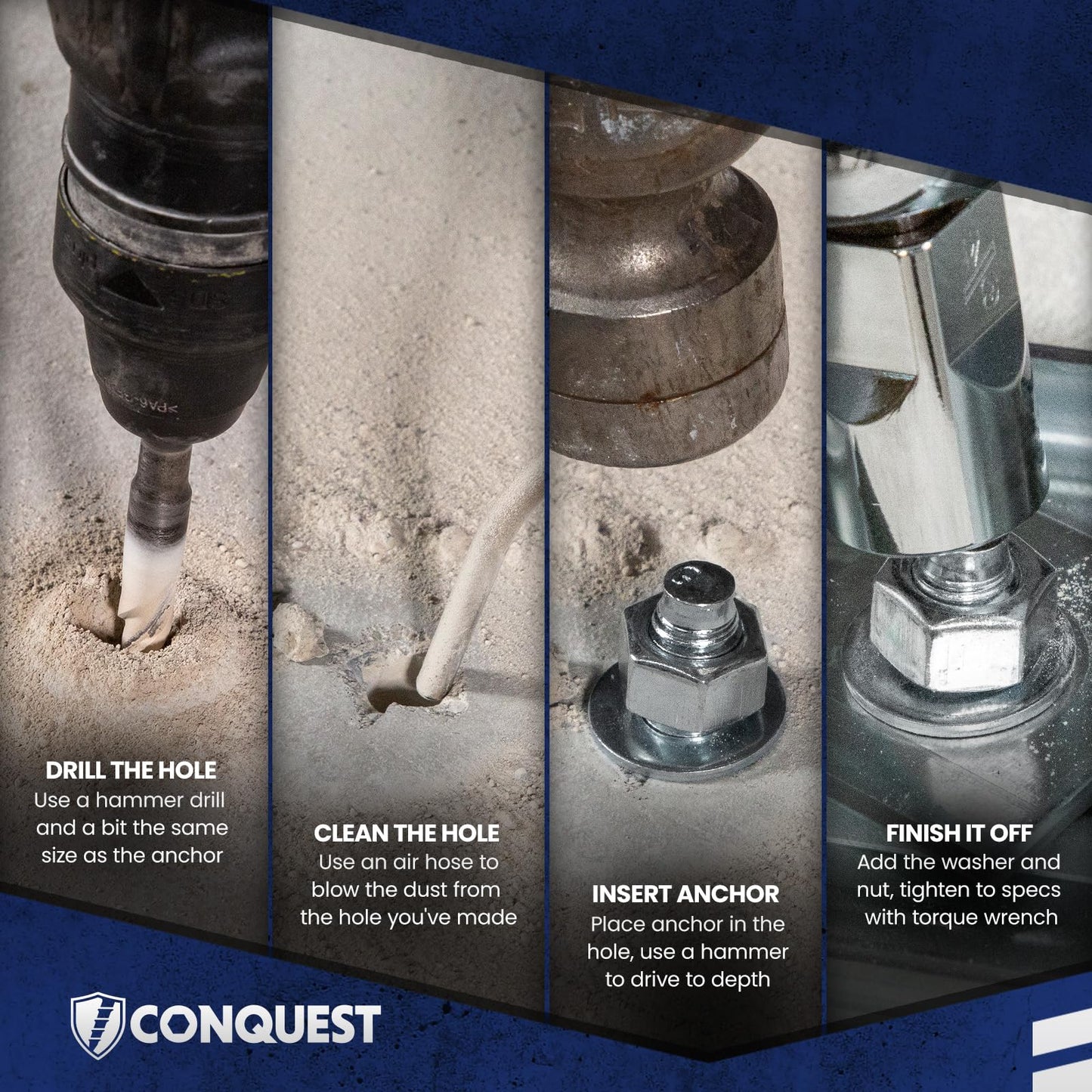 Conquest 304 Stainless Steel Concrete Wedge Anchors 3/8" x 5" - Heavy Duty Anchor Bolts for Outdoor, Residential, and Light Commercial Use (50 Pack)