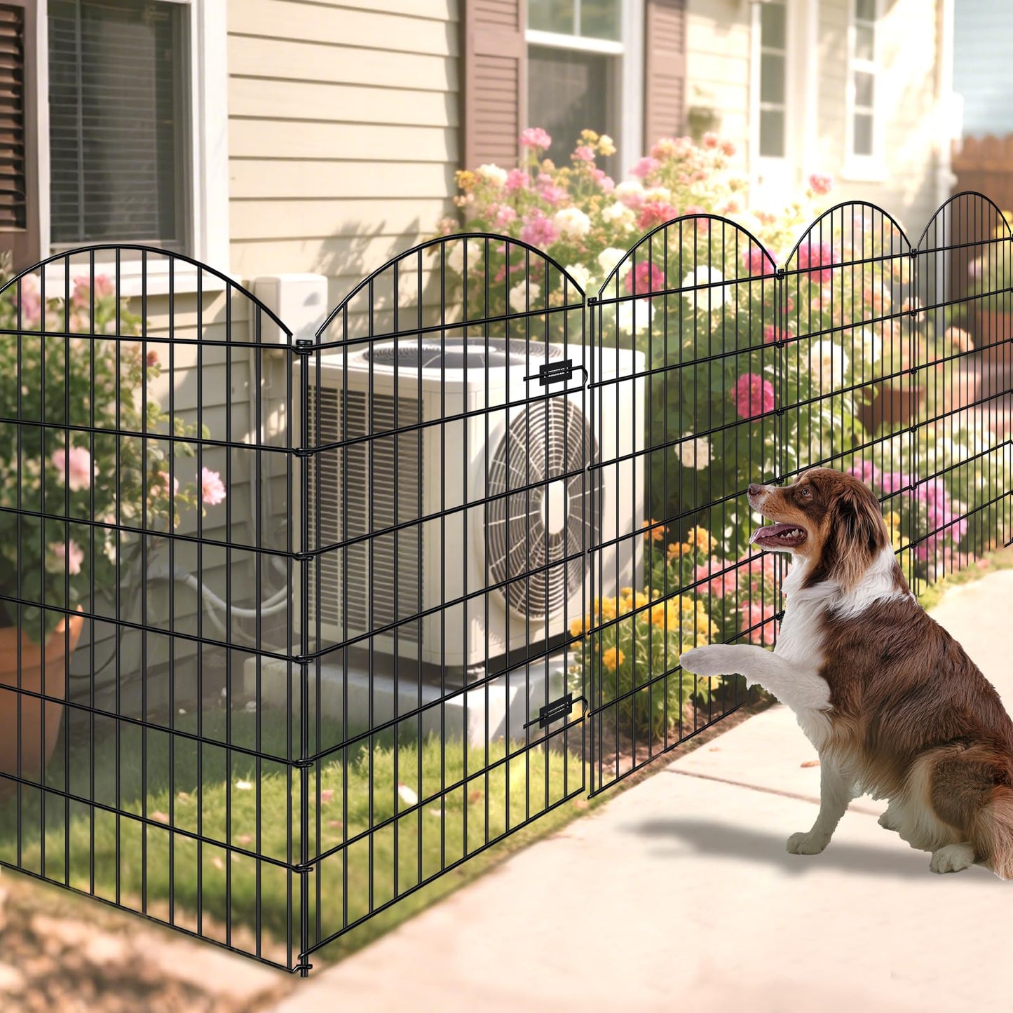FOREHOGAR Metal Garden Fence with Gate 48in (H) x 20.3ft (L), 1 Gate+ 7 Panels Dog Fences Border Fence Animal Barrier, No Dig Garden Fencing for Yard Flower Bed Lawn Patio Outdoor, ECG4808G, Black