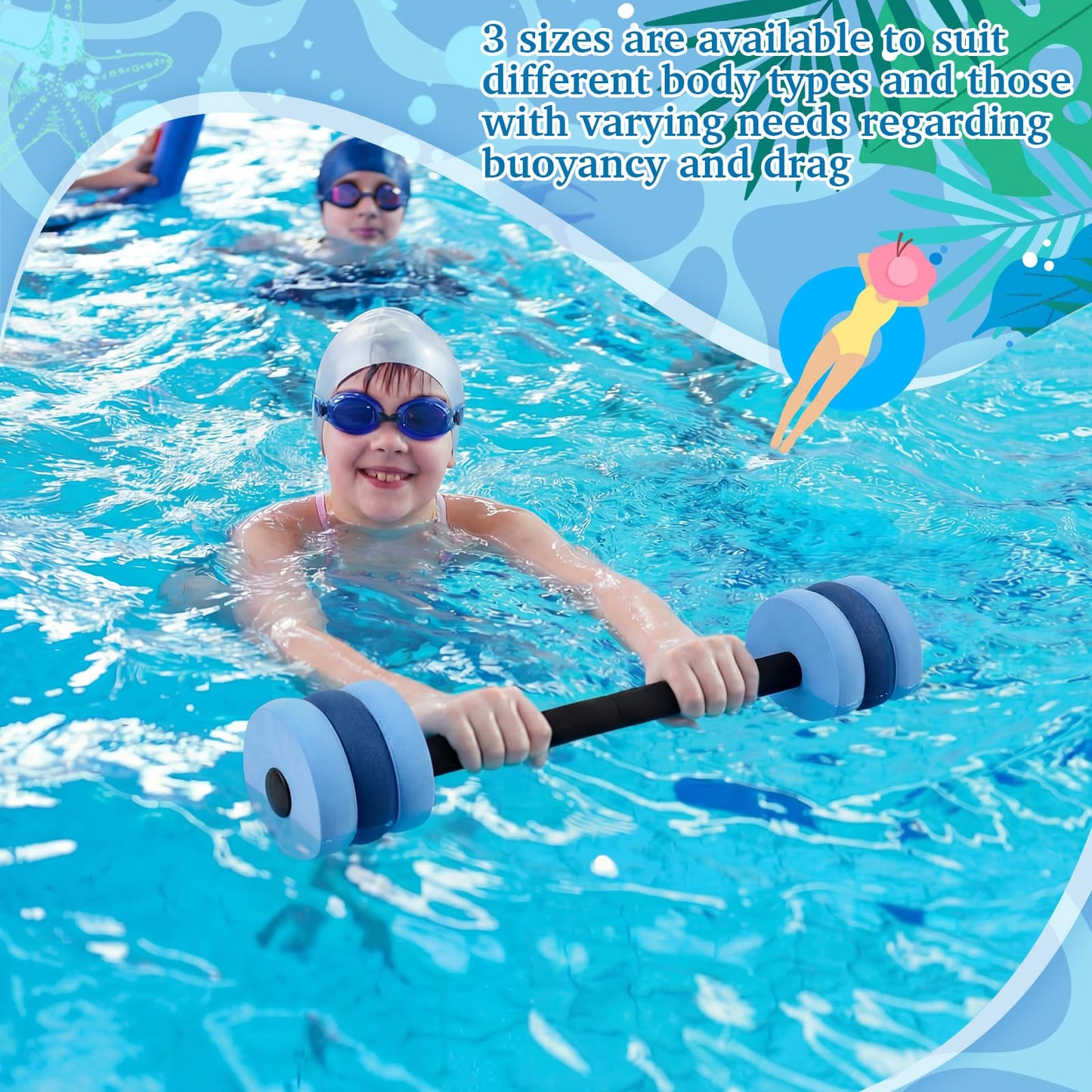 Soulchen Swim Barbells Set of 3, 25'' 29'' 33'' EVA Foam Water Aerobic Weights Resistance Exercise Barbell Pool Barbell Waters Dumbbell for Pool Exercise Strength Training Workouts Loss(Blue Gray)