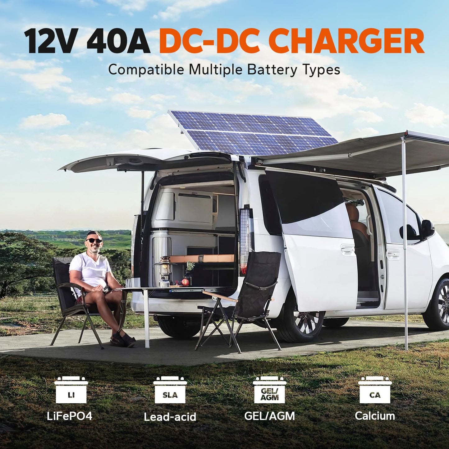 LiTime 12V 40A DC-DC Battery Charger with MPPT Solar Controller, Dual Input Smart Charger for 14.6V LiFePO4 Lithium Batteries, Fast Charging for RVs, Campers, Trailers, Solar, Home Backup and Off-Grid