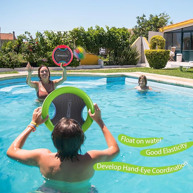 EVERICH TOY Trampoline Paddle Ball Set with 2 Bouncy Paddles & 4 Balls - Soft Foam Design for Kids Play Indoor Outdoor Beach Backyard Lawn - Great Gift Idea for Boys & Girls (Green & Red)