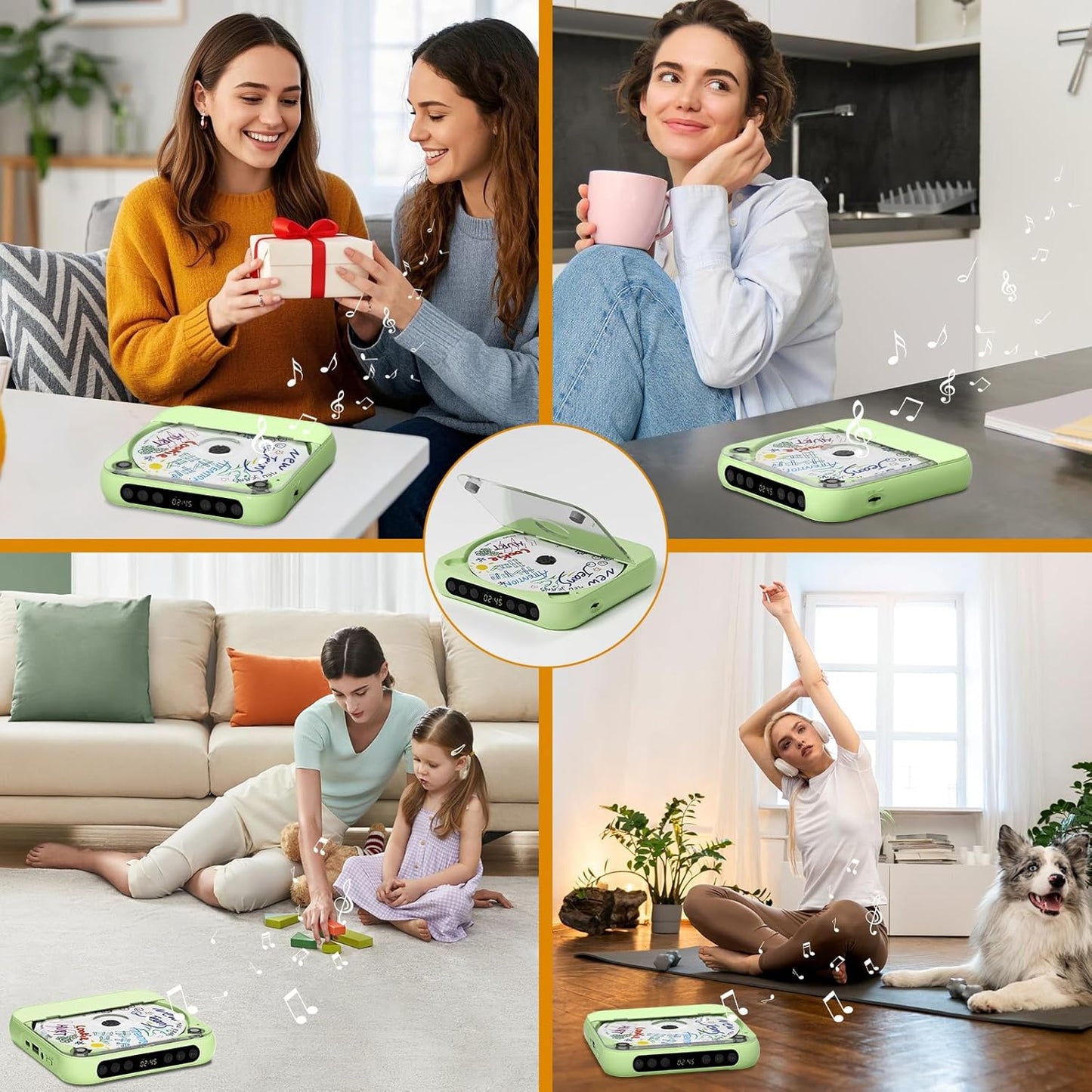 SKYANS Portable CD Player with Bluetooth, Rechargeable CD Player for Home/Car, Built-in HiFi Speakers, Headphones, LCD