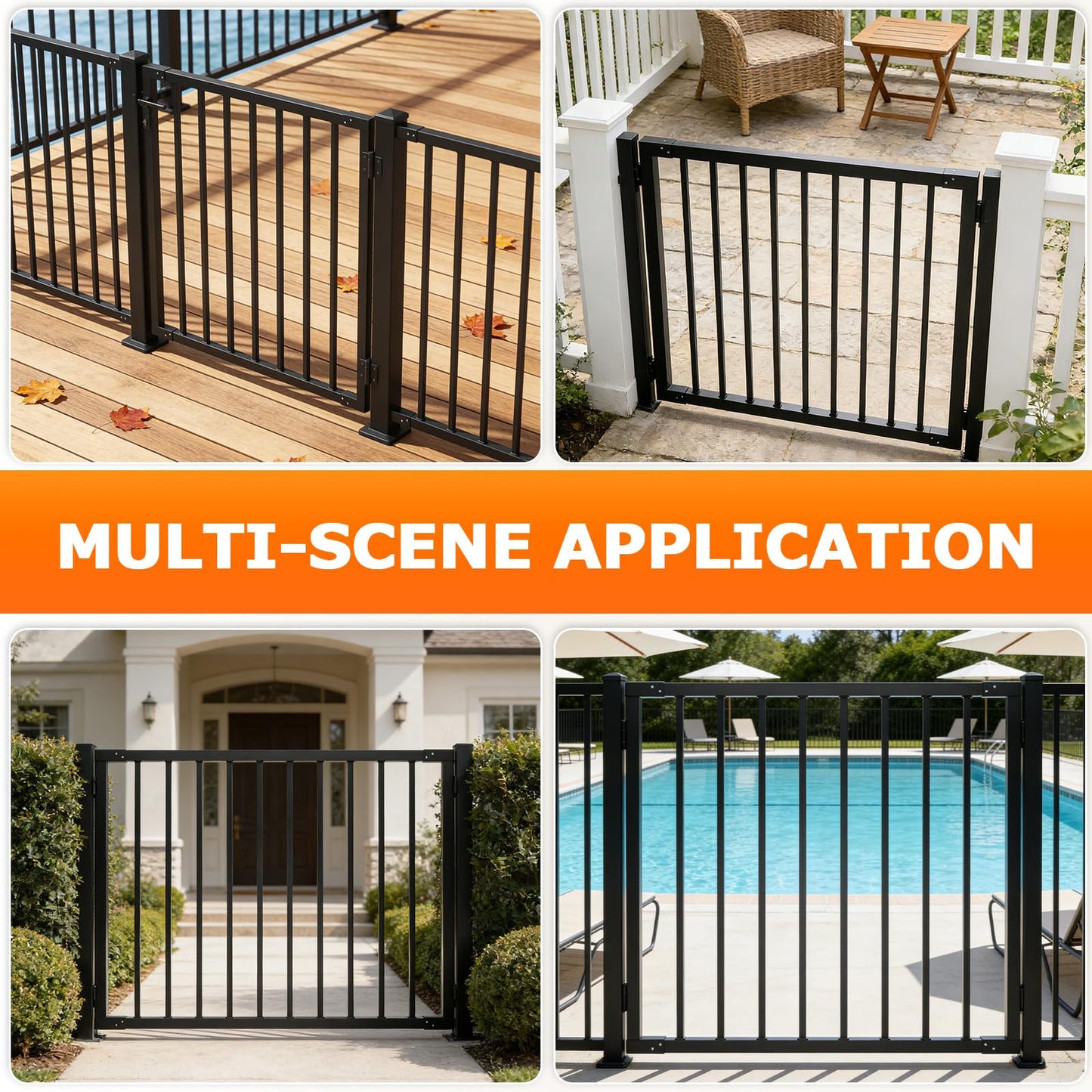 Deck Fence Gate Outdoor 32.5" Hx48 W Heavy Duty Steel Anti-Rust Door with Customizable Width, Metal Gate for Residential, Yard, Patio(No Hinge)