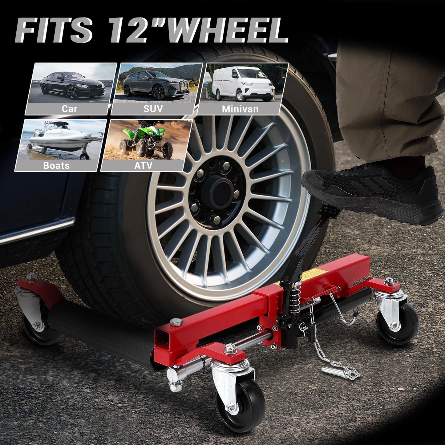 Car Wheel Dolly Jack Set, 6000LBS Capacity Wheel Dolly with Hydraulic Tire Jack & Twin Rollers, Heavy Duty Rollers with Foot Pedal for Tire Auto Repair Moving - Set of 4