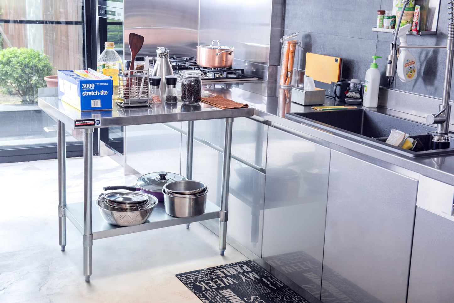DuraSteel NSF Commercial Kitchen Table - 24 x 48 Inch Cooking Prep Stainless Steel Kitchen Island Workstation w/ Adjustable Under Shelf - Heavy Metal Backsplash Workbench For Restaurant, Home, Garage