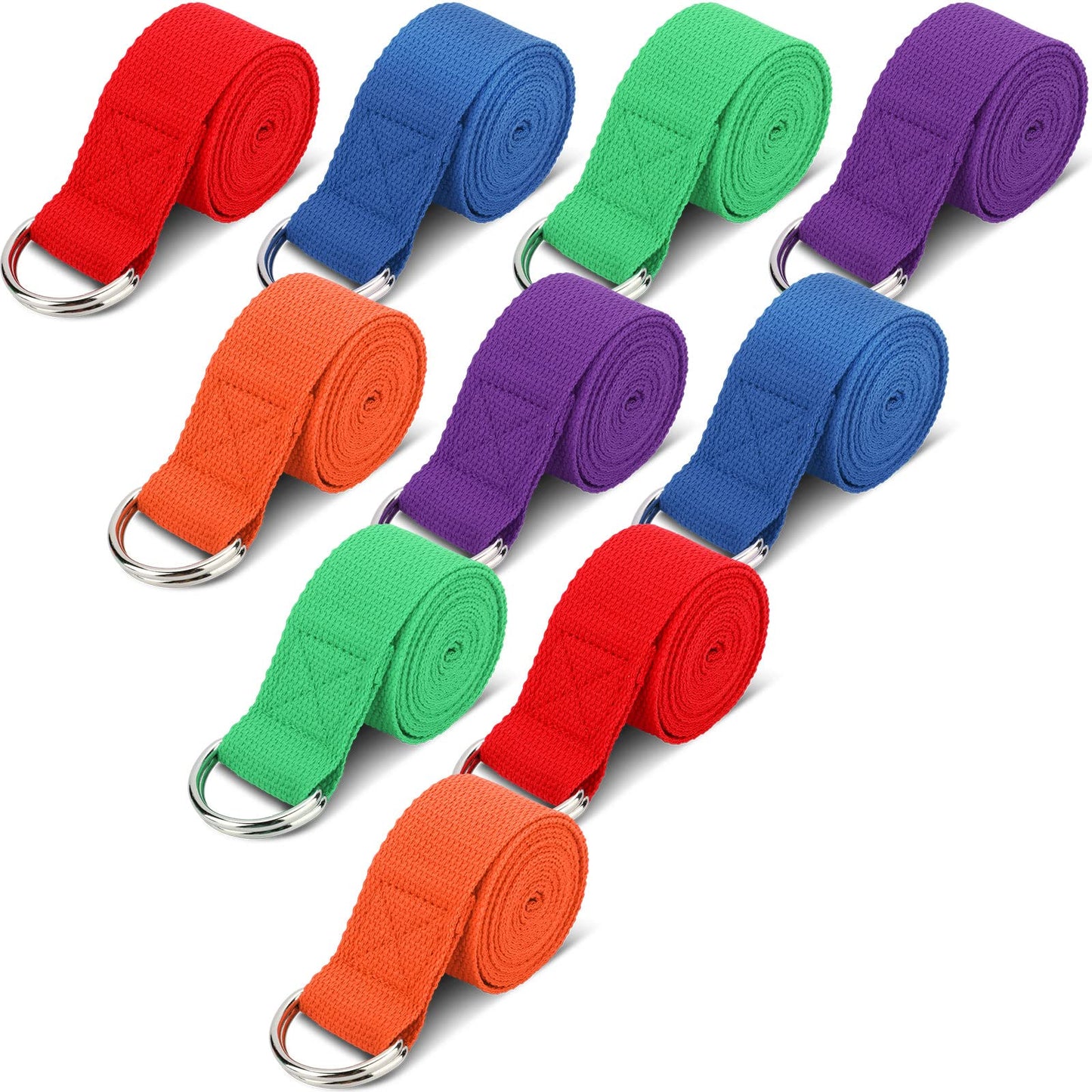 Jerify 10 Pcs Yoga Strap for Stretching Bulk 6ft Exercise Stretch Band with Metal D Ring Adjustable Pilates Non Elastic Yoga Belt for Women Men Physical Fitness Gym Workout Dance (Multicolor)