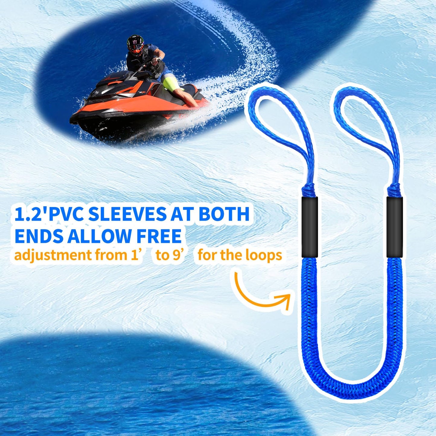 4FT Bungee Dock Line for Boats – Shock-Absorbing Elastic Rope with Quick-Release Loops – Secure Docking for Bass Boat, PWC, Canoe(Blue)