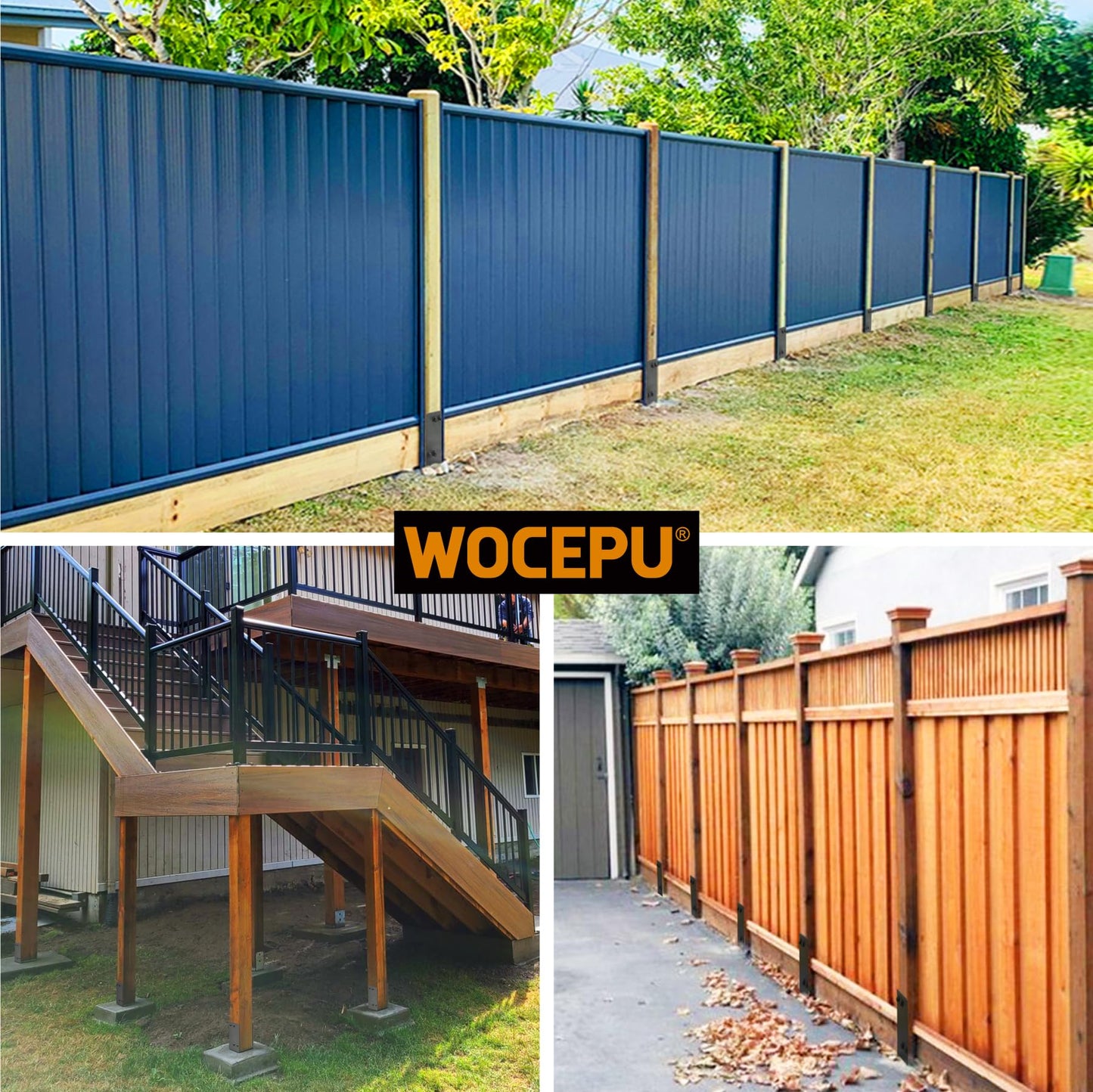 Wocepu 8 Pack Heavy Duty Stainless Steels U-Shape 4"x4"(Actual 3.5"x3.5") Wet Concrete Fence Post Holder, Psot Base, for Fence, Deck Railing, Pergola Wood Post Bracket Anchor (Dark Grey)