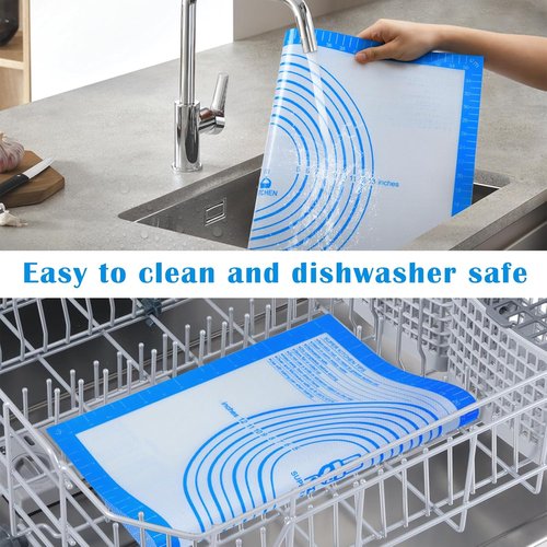 Folksy Super Kitchen Nonstick Silicone Baking Mat - Large 16'' x 20'' with Measurements for Easy Dough Rolling | Blue
