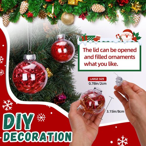 12 Pack Clear Plastic Fillable Ornament Ball 3.15''/80mm for Christmas,Holiday, Wedding,Home Decor