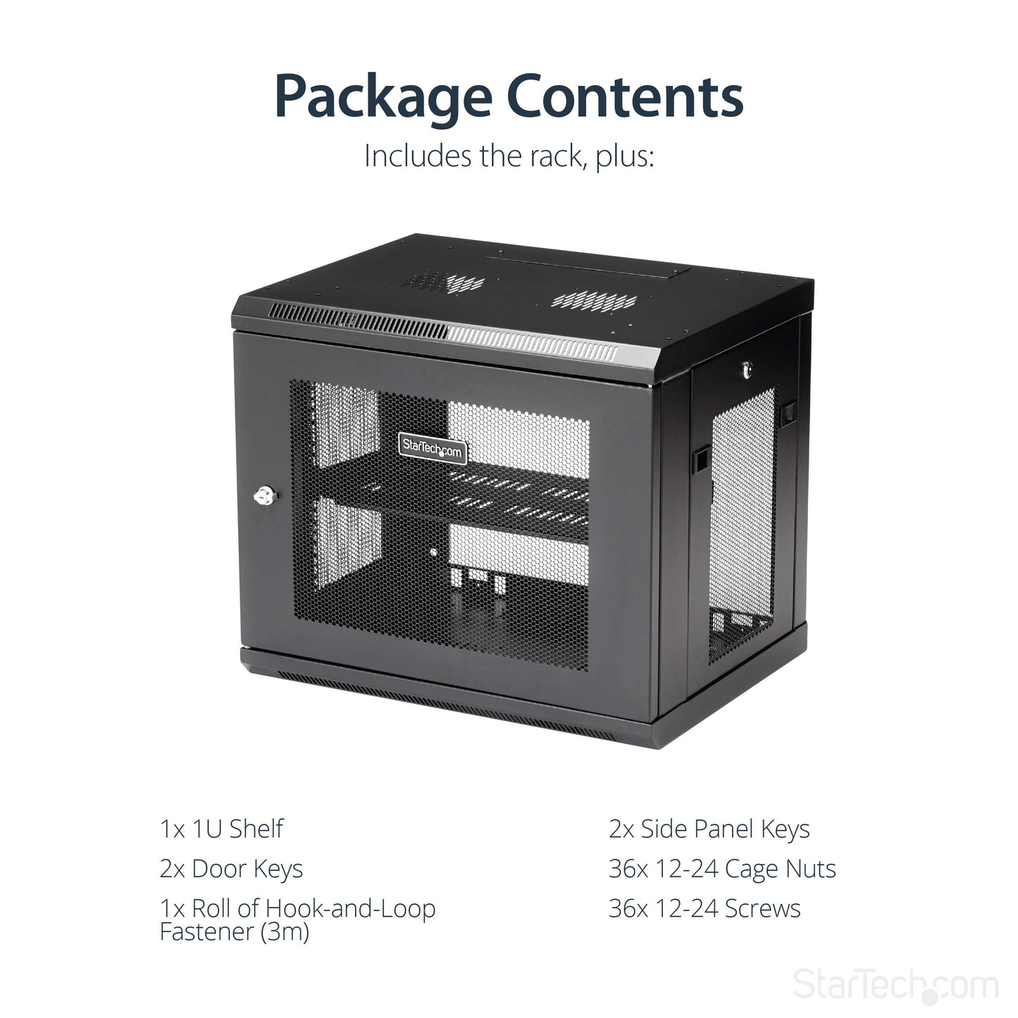 StarTech.com 2-Post 9U Wall Mount Network Cabinet w/ 1U Shelf, 19" Wall-Mounted Server Rack Kit for IT / Data Computer Equipment, Ships Fully Assembled