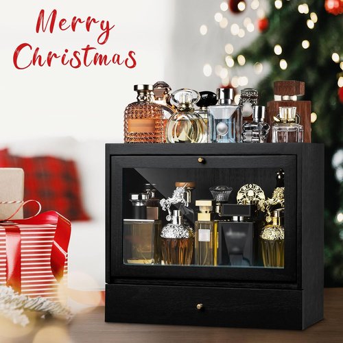 Emfogo Cologne Organizer - Solid Wood Perfume Holder with Drawer Storage | Large Capacity & Dustproof