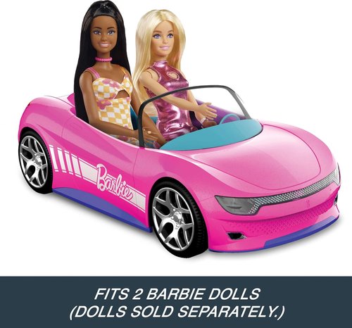 Hot Wheels Barbie RC Toy Car - Remote-Control Pink Convertible for 2 Dolls with Opening Trunk & Customizable Stickers