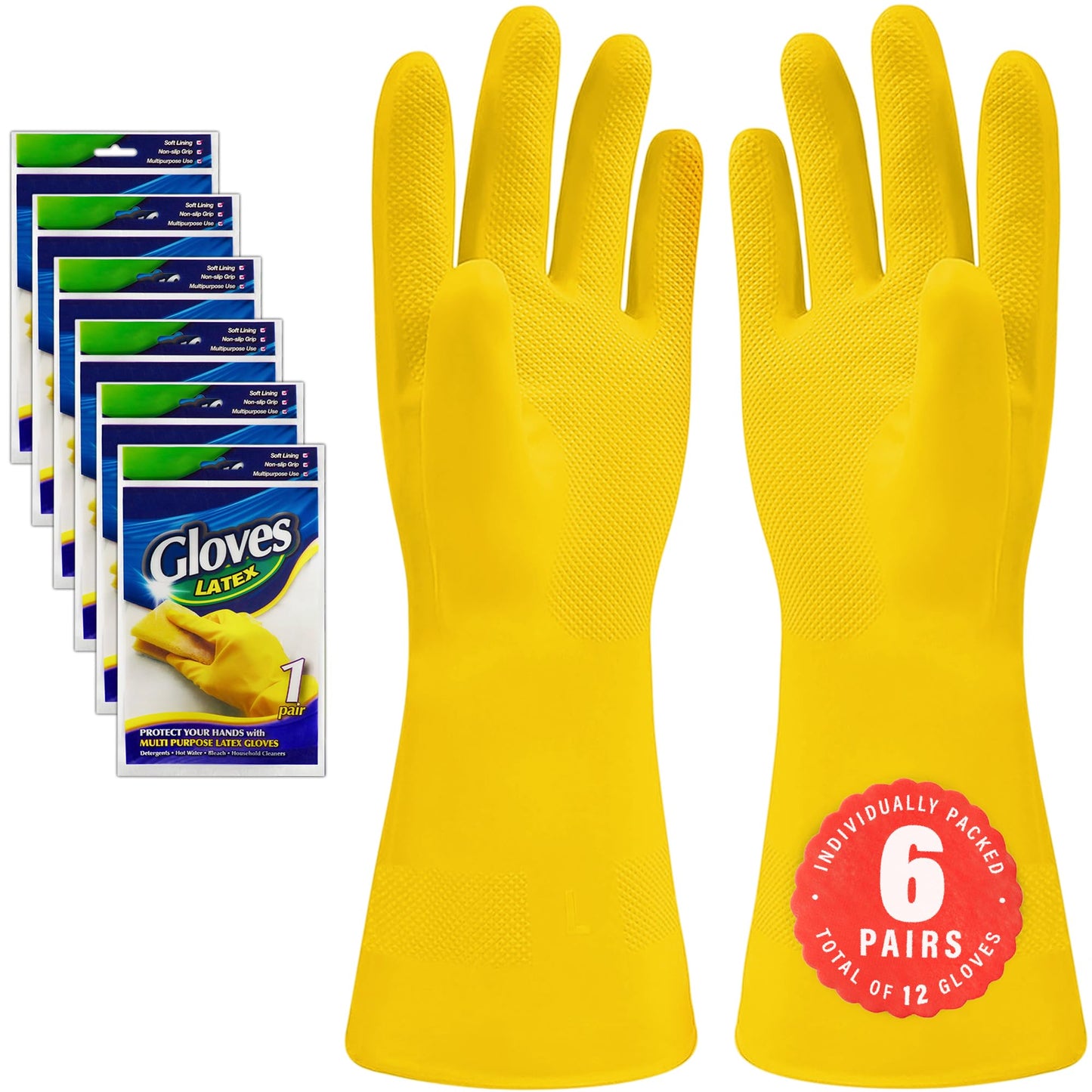 SteadMax 3/6 Pairs Cleaning Gloves, Reusable Natural Rubber Dish Gloves, Waterproof Latex Non-Slip Dishwashing Gloves for Kitchen and Household (X-Large, 6 Pack)