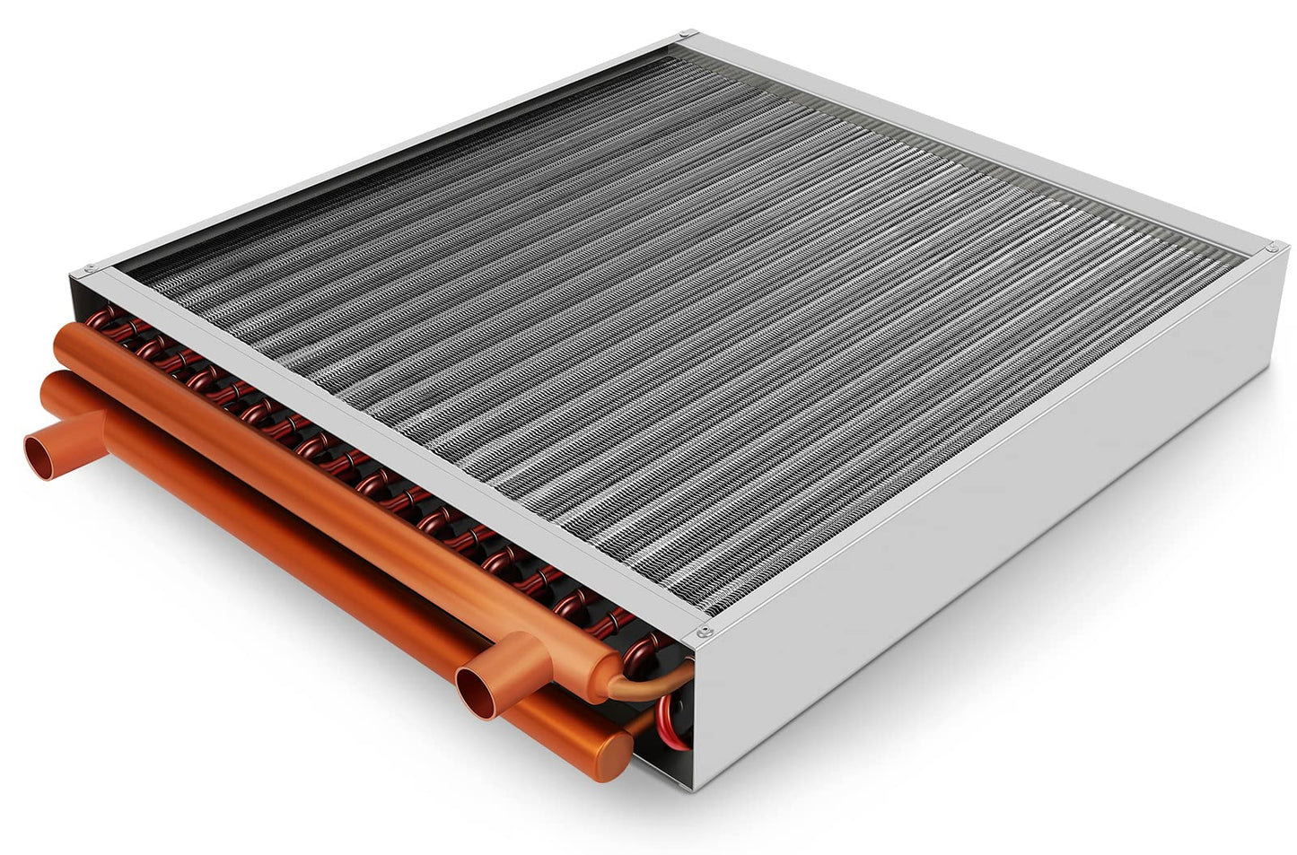20x20 Heat Exchanger Water To Air, Forced Air Heating with 1" Copper Ports Hot Water Coil for Outdoor Wood Furnaces, Residential Heating
