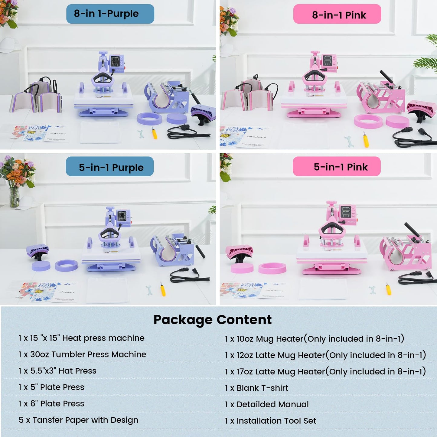 Whubefy Heat Press 15x15 inch 8 in 1 with 30OZ Tumbler Press, Slide Out 360° Swing Away Digital Shirt Press Machine, Industrial-Quality Heat Transfer Sublimation for T-Shirt/Tumbler/Mug/Hat/Cap/Plate