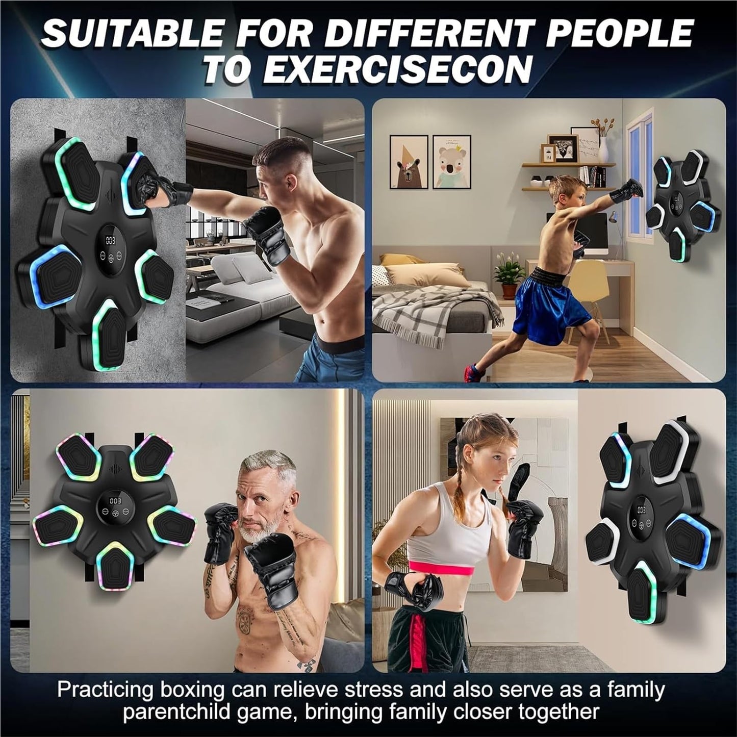 SJSSSJ Music Boxing Machine, Wall Mounted Music Boxing Machine - Interactive Bluetooth Trainer for Home Fitness