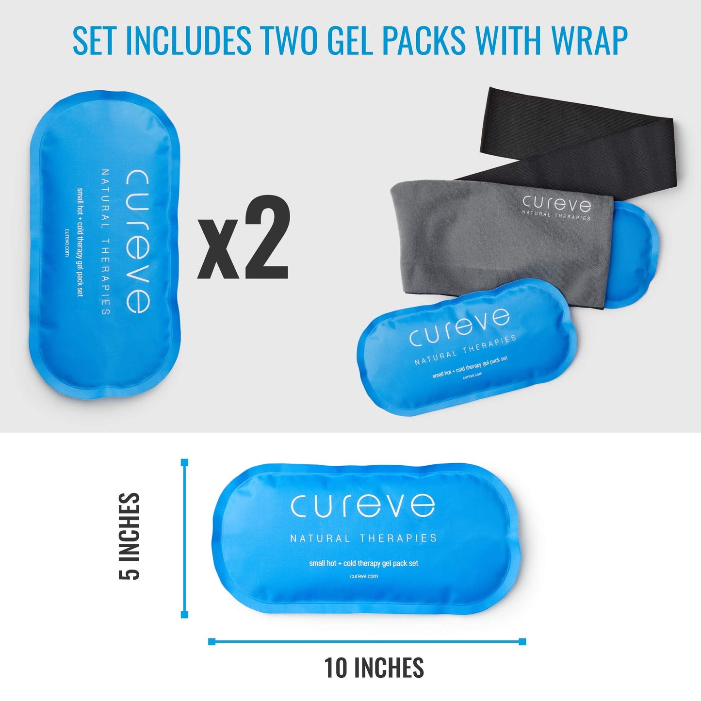 Hot and Cold Therapy Gel Ice Pack Compress Two Pack Set with Wrap by Cureve - Reusable with Wrap to Treat Injuries, Aches and Pains on Knee, Neck, Back, Shoulder, Foot, Headaches and TMJ