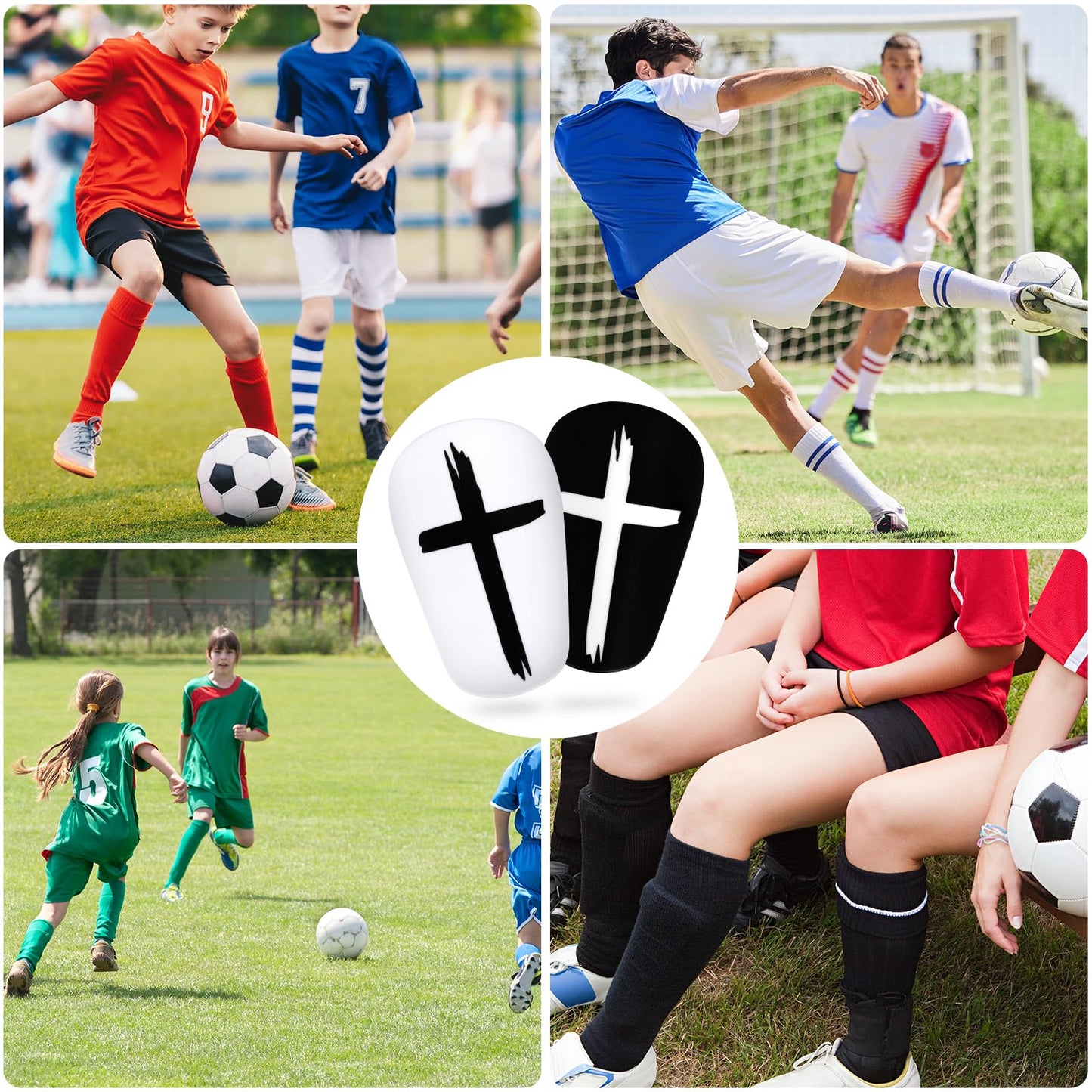 NQEUEPN 2 Pairs Mini Soccer Shin Guards, 3.15x1.97 Inch Black & White Cross Shin Guards Extra Mini Shin Pads Protective Equipment Shin Guards for Teenagers Adults Boys Girls