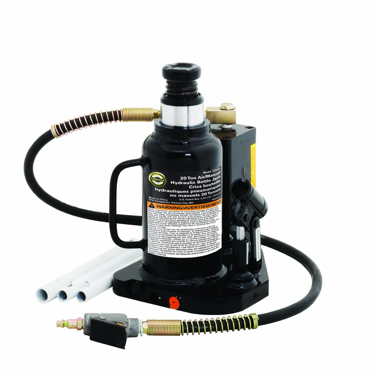 Omega 18202C Black Hydraulic Welded Bottle Jack - 20 Ton Capacity