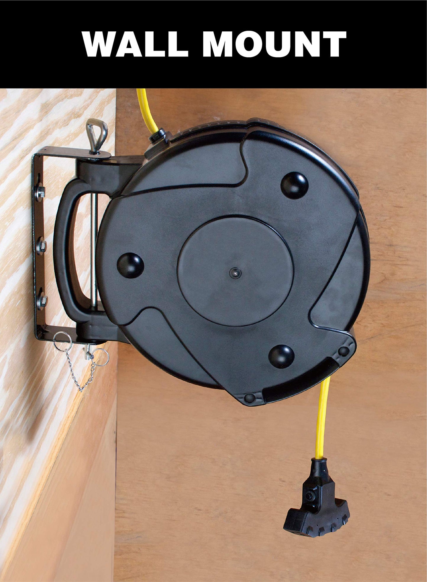 Alert ProReel Professional Grade ProReel 8665TFS Heavy Duty Retractable Extension Cord Reel | 65 Foot 12/3 SJTOW 15 Amp Single Tap Industrial Cord | Clear 5-15/20R Receptacle with Power On Indicator
