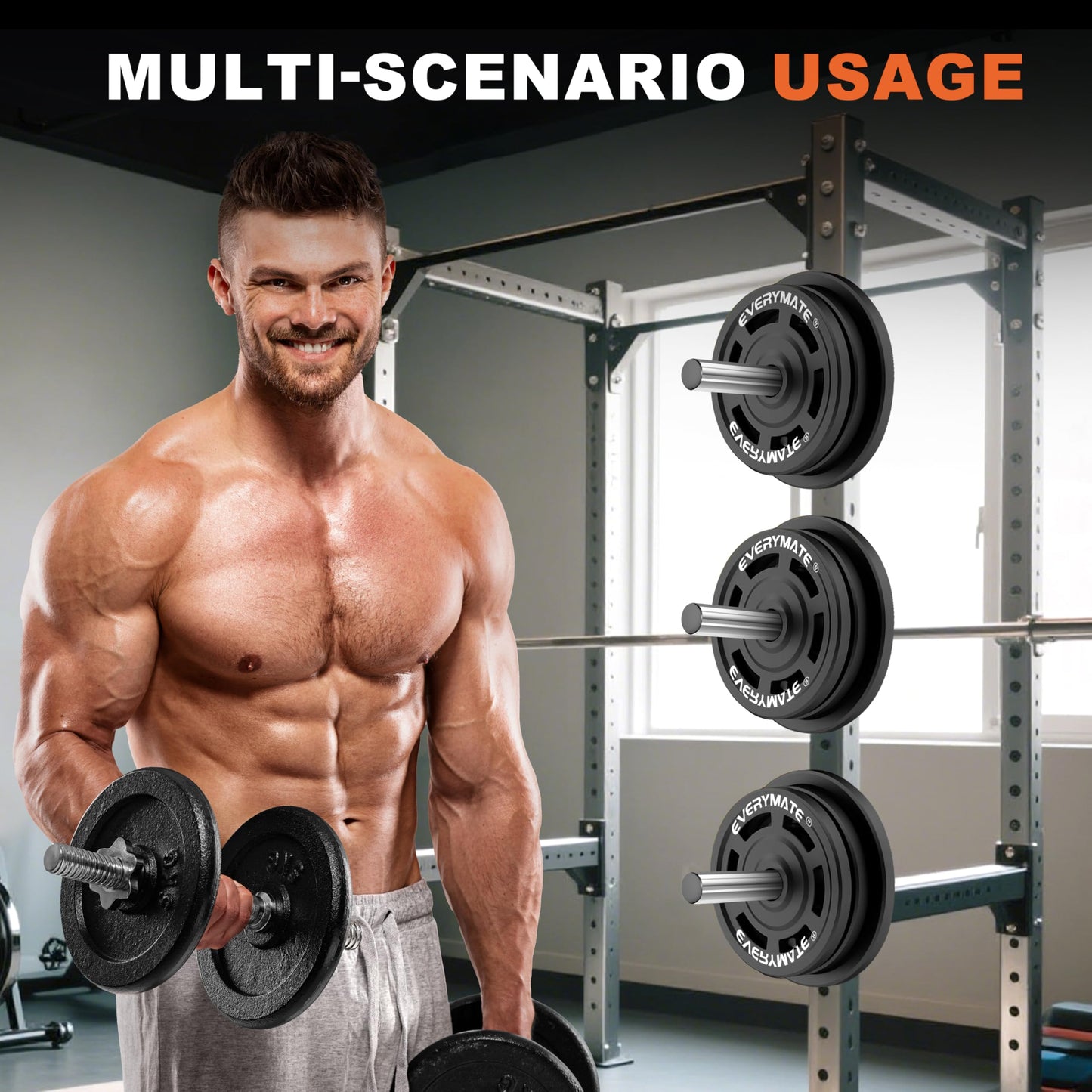 EVERYMATE Stainless Steel Weight Plate Holder - Power Rack & Squat Rack Attachments 2 Inch Olympic Plate Storage Rack for 2x2 3x3 2x3 Power Cage Accessories