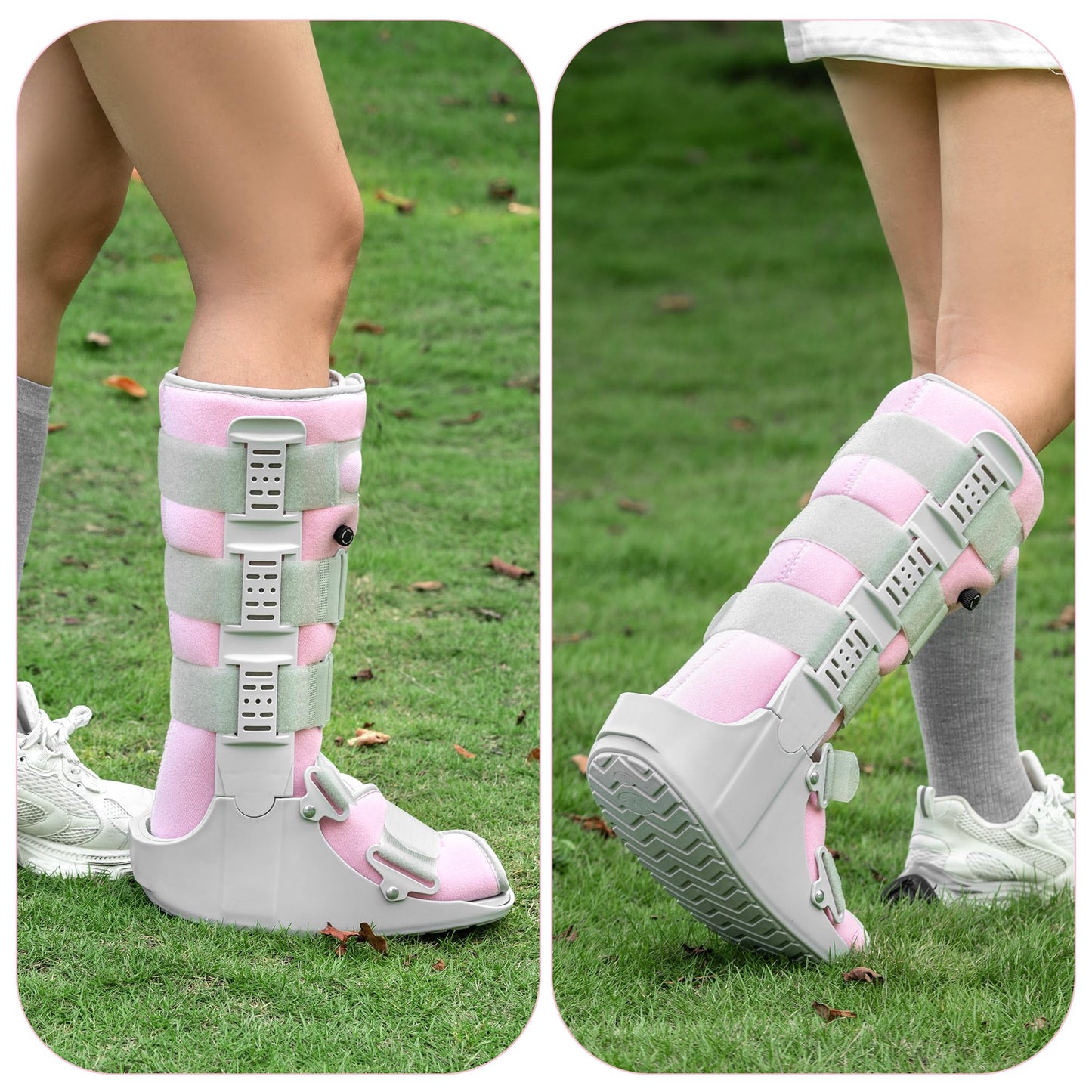 Jewlri Tall Walking Boot for Broken Foot, Air Cam Walker Boot for Foot Injury, Sprained Ankle, Fracture Recovery, Grey Shell with Light Pink Lining Women Medium
